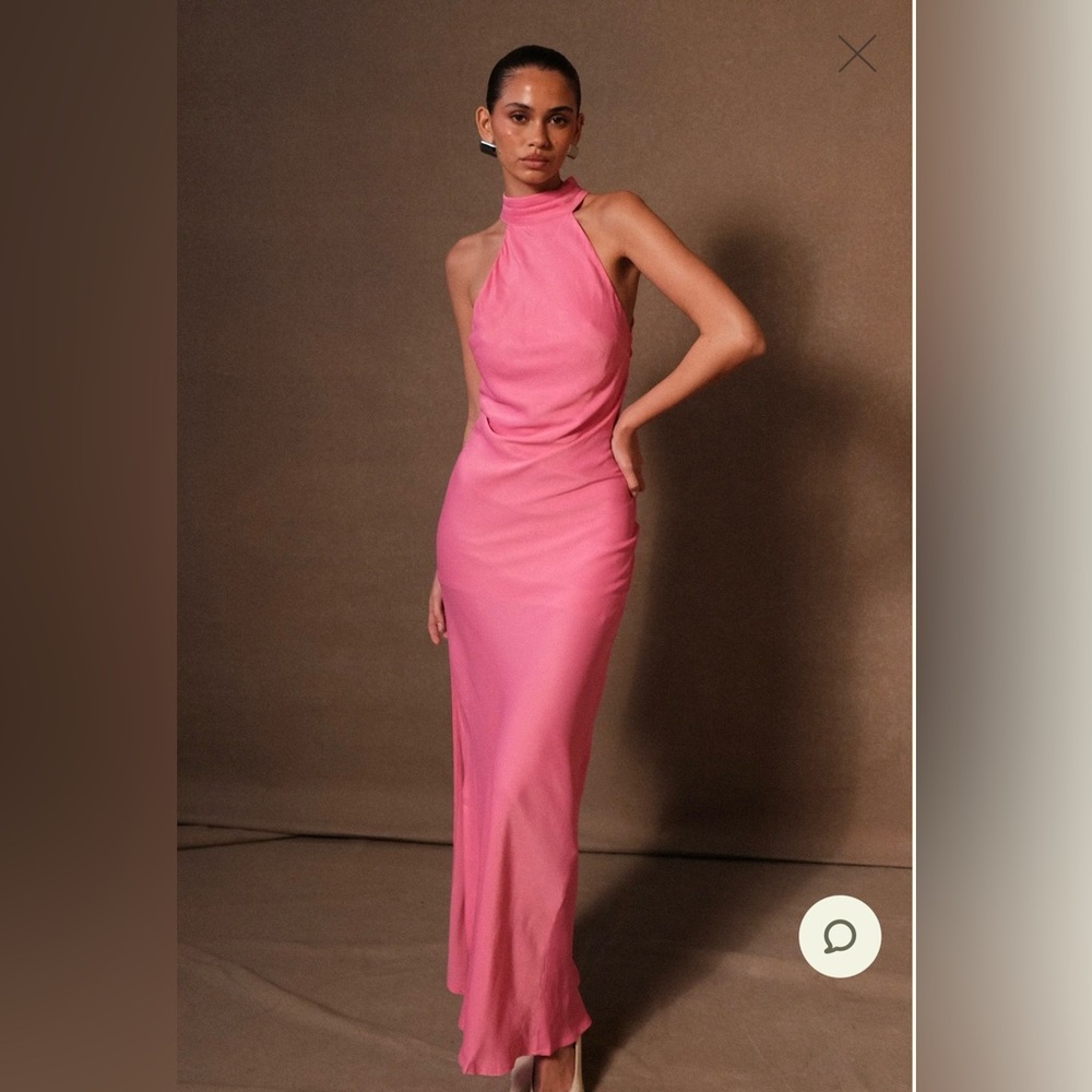 Satin Drape Back Maxi Dress with Split - Pink